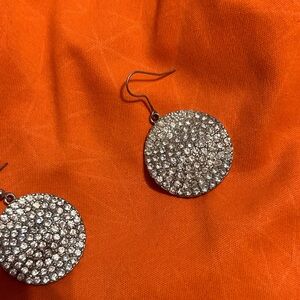 Round silver disc earrings with crystals